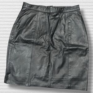 mgr Genuine Leather Skirt Black High Waist Pencil Lined Vintage USA 5/6 90s
